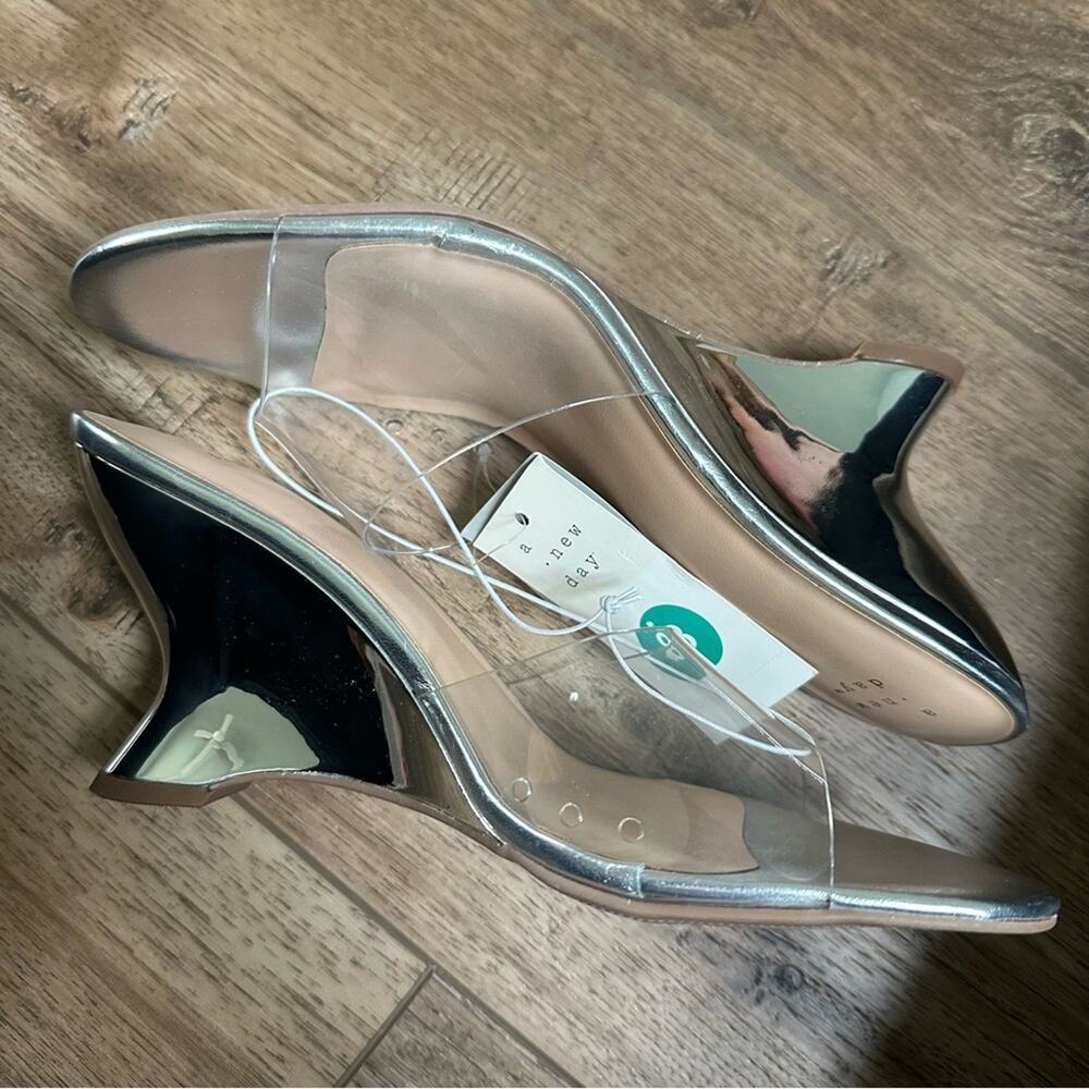 NWT!! A New Day Silver Women's Wedge Shoes, High Heels, Formal, Size‎ 8 - Picture 8 of 14